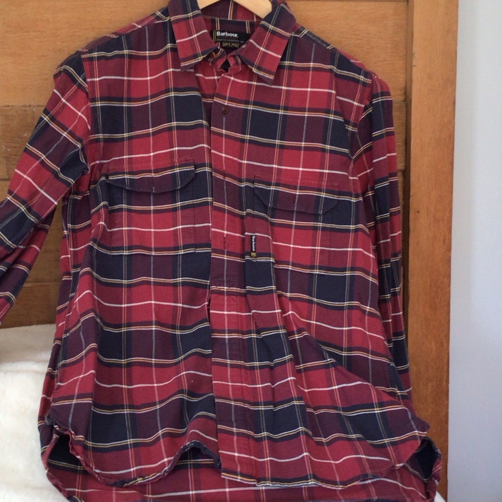 Barbour International Motercycle Men's Red and Navy Plaid Shirt S